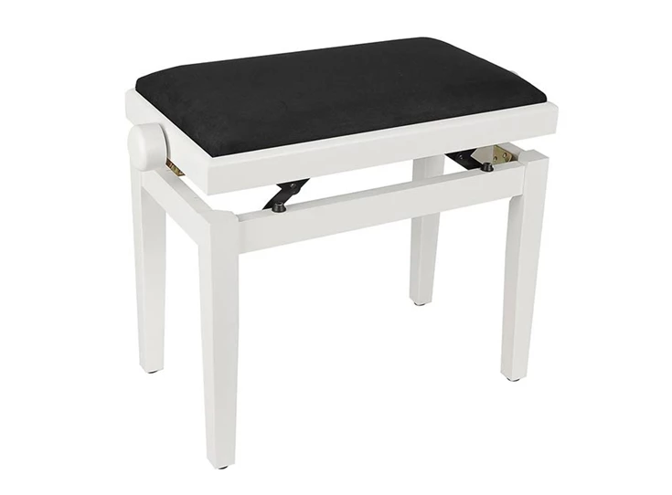 BOSTON PB1/3520 Piano Bench with adjustable Seat Satin White with Black Velvet Seat
