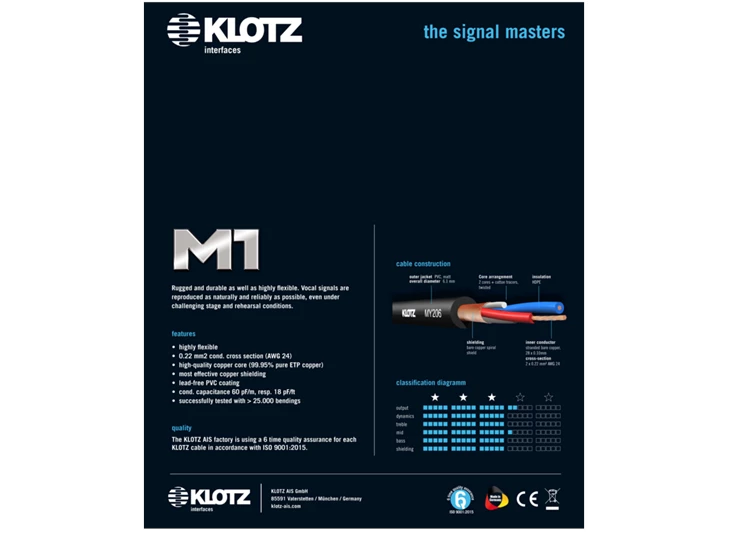 KLOTZ M1FS1K0500 M1 Cable BK 5m XLR 3P female - Jack 3P