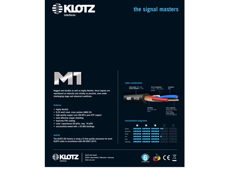 KLOTZ M1MS1K0500 M1 Cable BK 5m XLR 3P male - Jack 3P