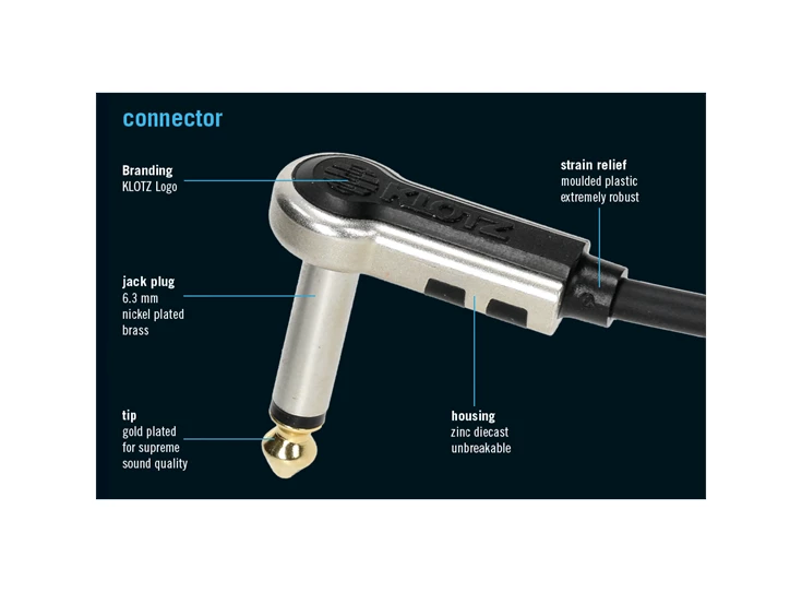 KLOTZ pedal patch BK 0.15m Jack 2p 90° - Jack 2p 90° Gold Tip