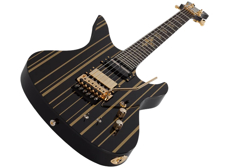 SCHECTER SC1742 Signature Synyster Custom FR S, Gloss Black/Gold Stripes