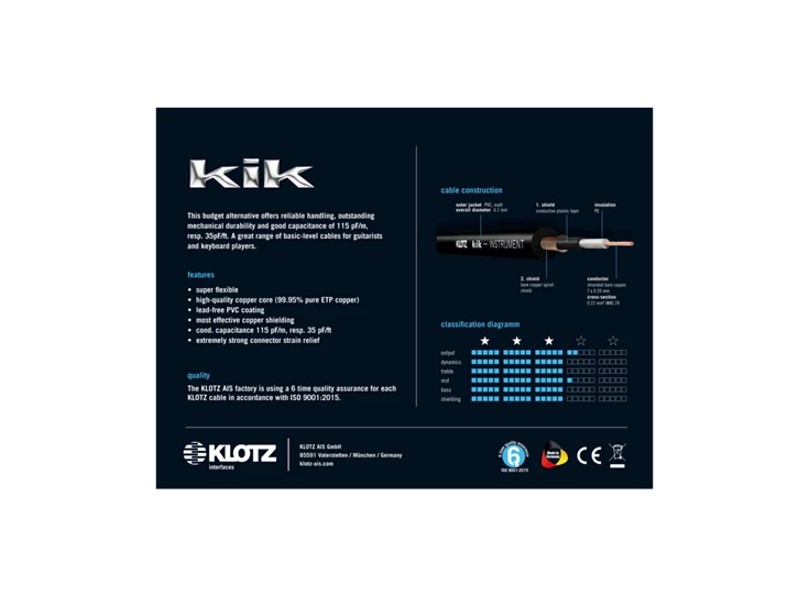 KLOTZ KIKKG3.0PPSW KIK Instrument Cable BK